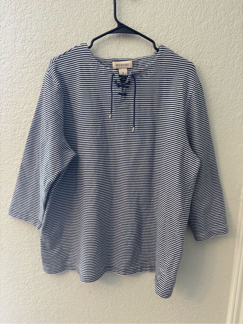 Bechamel Nautical Striped Lace-Up Top XL Coastal Boho Cottagecore